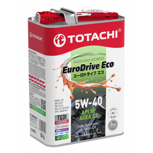 Синтетическое моторное масло TOTACHI EURODRIVE ECO Fully Synthetic 5W-40 API SP, ACEA C3 4л + Фонарик в подарок